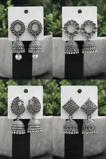 6 Pairs of Antique Designer Oxidized Jhumka Ear Rings