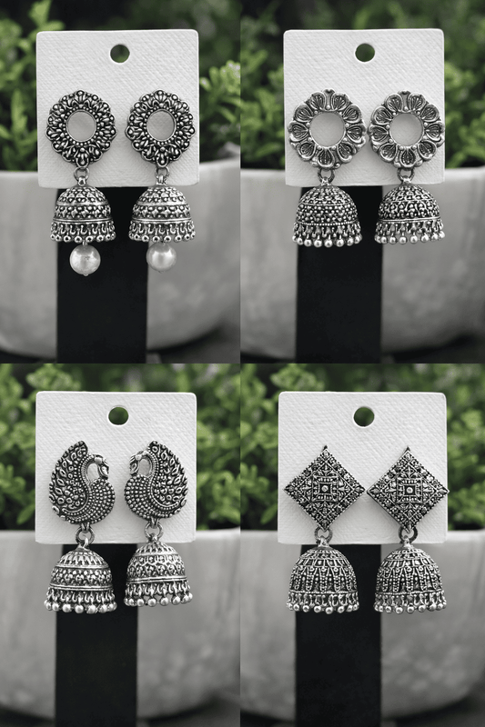 6 Pairs of Antique Designer Oxidized Jhumka Ear Rings