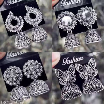 Latest Designer Jhumki Silver Earrings Set Combo Of 4