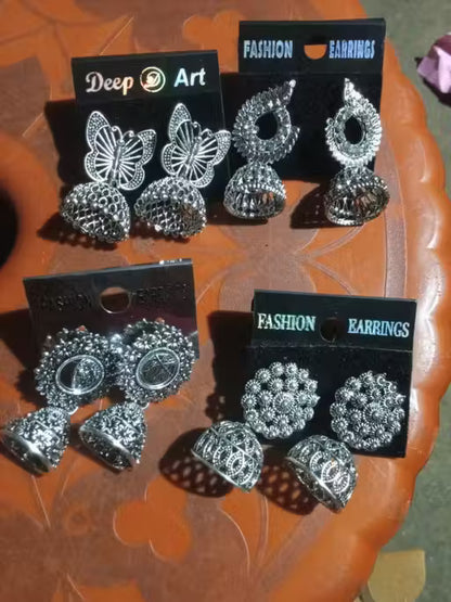 Latest Designer Jhumki Silver Earrings Set Combo Of 4