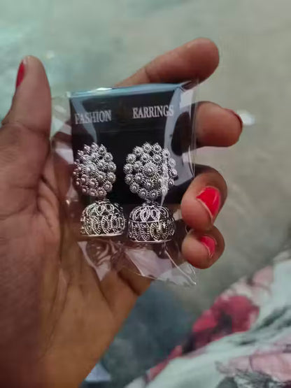 Latest Designer Jhumki Silver Earrings Set Combo Of 4