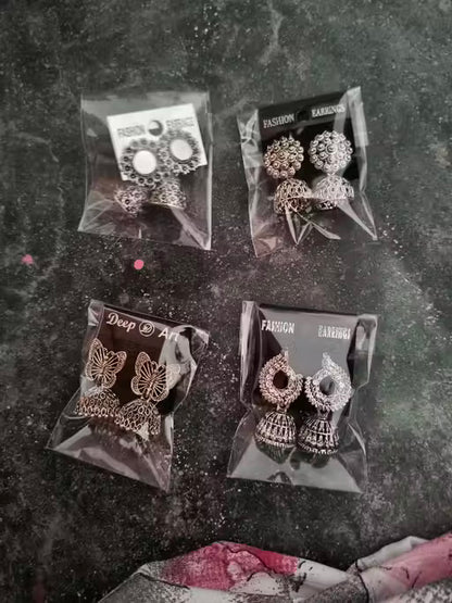 Latest Designer Jhumki Silver Earrings Set Combo Of 4