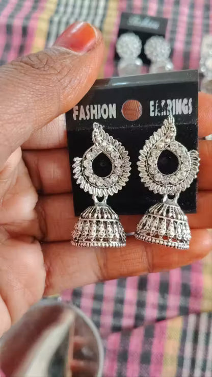 Latest Designer Jhumki Silver Earrings Set Combo Of 4