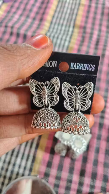 Latest Designer Jhumki Silver Earrings Set Combo Of 4