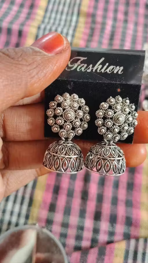 Latest Designer Jhumki Silver Earrings Set Combo Of 4