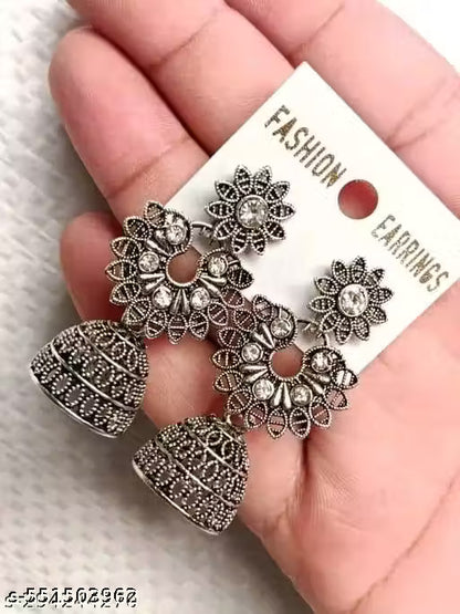 4 set of the 2026 Jhumki Oxidized Silver Drop and Dangles Hoop Earrings