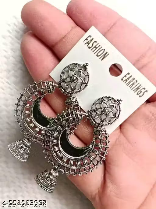 4 set of the 2026 Jhumki Oxidized Silver Drop and Dangles Hoop Earrings