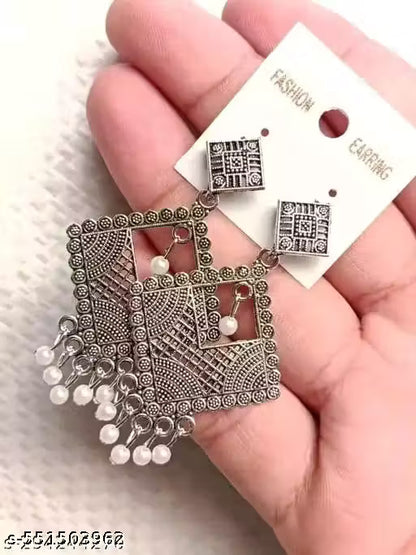 4 set of the 2026 Jhumki Oxidized Silver Drop and Dangles Hoop Earrings